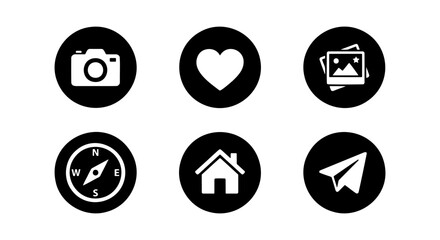 Fototapeta premium Minimalist social media icons, 6 black circle web buttons, vector set