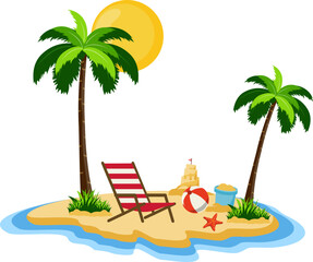 Fototapeta premium Summer Beach And Sea Illustration