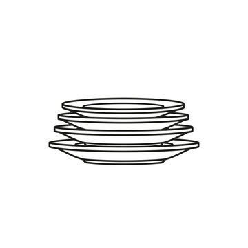 Stack of plates line art illustration, simple clean design for kitchen, dining, or restaurant concepts.