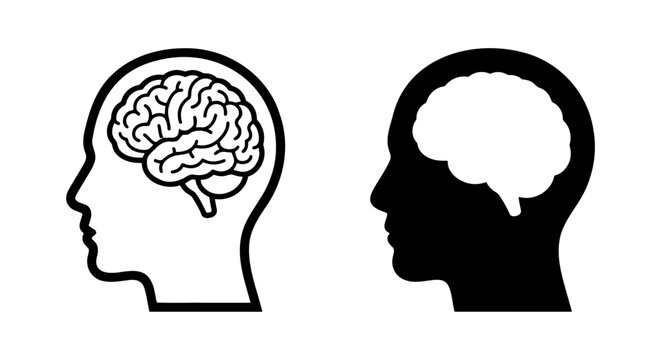 Human brain icon set, head silhouette vector, mental health symbol