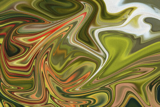 Vibrant abstract art with swirling green, orange, and red patterns on canvas