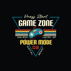 Game Zone power mode retro video game pad joystick vector slogan graphic tee poster © Saranya