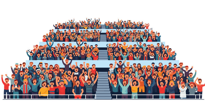 Massive crowd of spectators fills stadium tiers while cheering and waving hands in this dense, stylized isometric sports arena scene showing high energy.