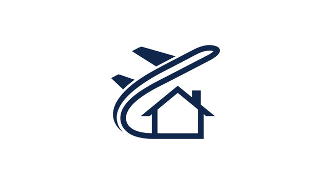 Airplane Flying Around a Simple House Icon