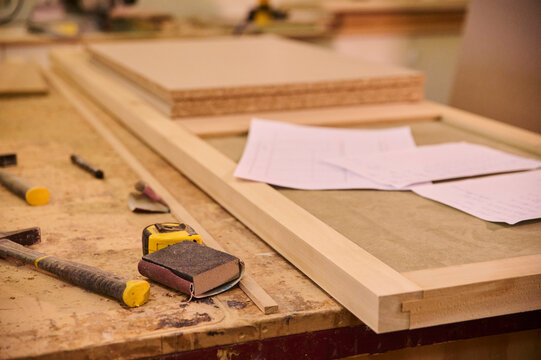 Professional woodworking tools on a wooden table
