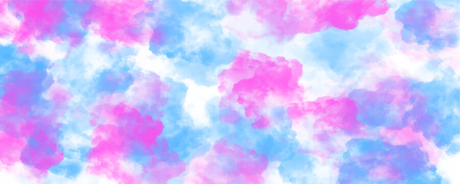 Bright pink and blue soft abstract watercolor cloud texture, light delicate mixed paint dab background, minimal fluffy airy brush stroke graphic resource for elegant modern digital minimalist art.