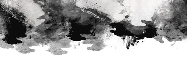 Abstract black and white grunge watercolor border texture background. This dramatic monochromatic paint splatter delivers an intensely contrasted edge engineered for striking commercial layouts. © Fannaan