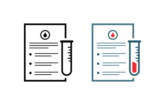 Blood Test Report Icon, Tube and Red Droplet Vector