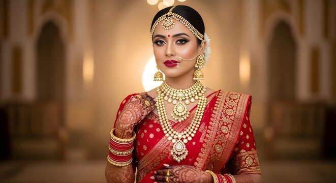 Indian bride portrait with luxurious bridal makeup