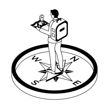 Icon depicting a compass navigation in isometric style
