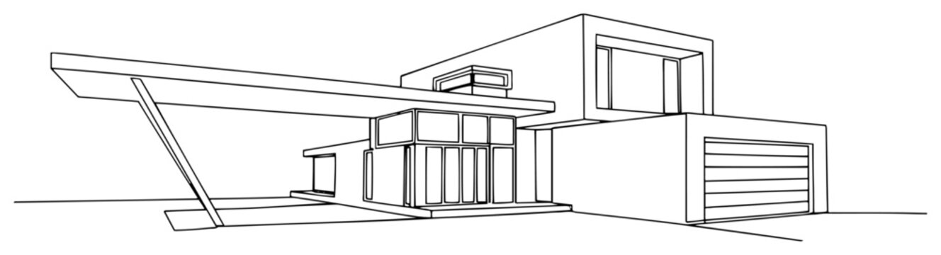 Luxury modern villa architectural drawing with cantilever roof design