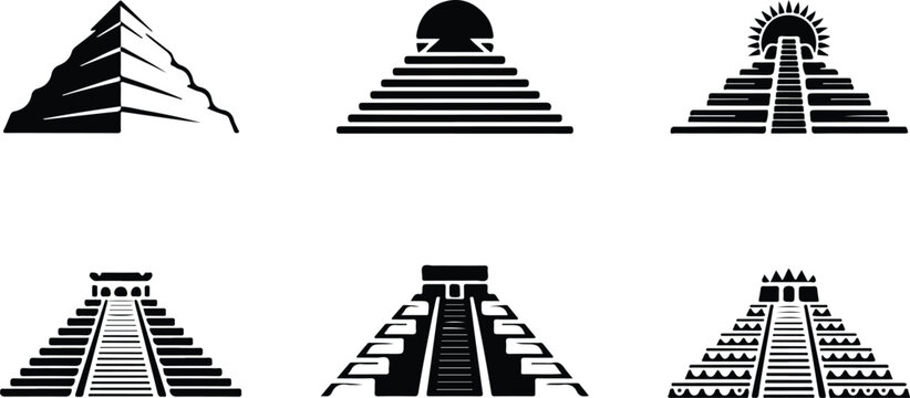 Aztec Pyramid Silhouette Icon Ancient Temple Outline Design