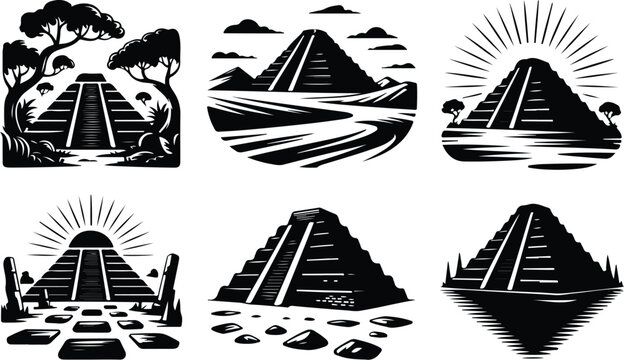 Aztec Pyramid Silhouette Icon Ancient Temple Outline Design