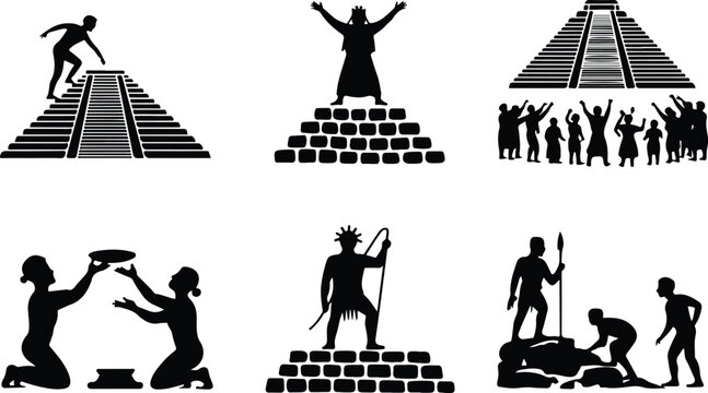 Aztec Pyramid Silhouette Icon Ancient Temple Outline Design