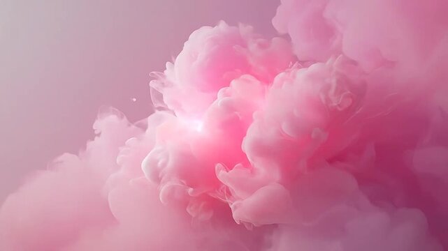 A vibrant cloud of pink ink swirls elegantly within a clear liquid environment