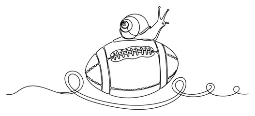 One line drawing of a slow snail crawling on top of an American football ball © Wieslaw