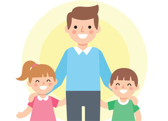 Obraz premium Smiling father with two children.
