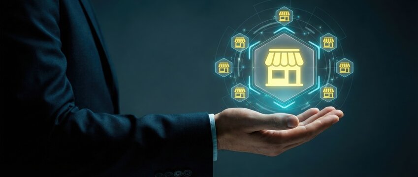 Innovative digital retail solutions for modern businesses global marketplace visual content futuristic environment close-up view e-commerce revolution