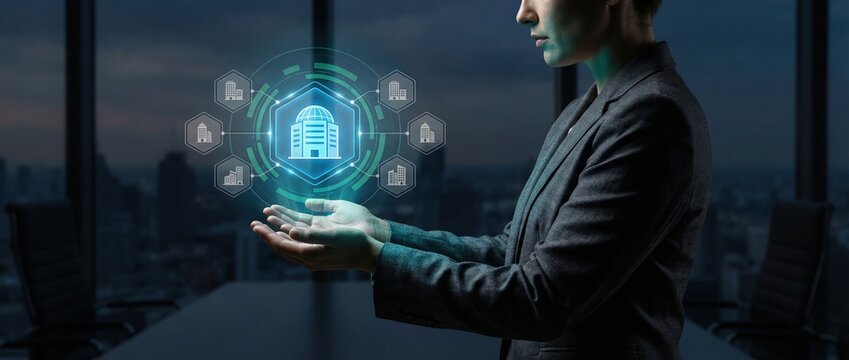 Innovative business meeting on digital transformation corporate office conceptual presentation modern environment professional viewpoint enhancing technology and strategy