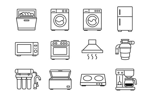 Maker stove unit freezer microwave generation disposal electric simple vector icon image