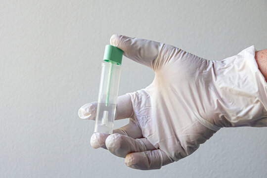 Gloved hand holds sample tube