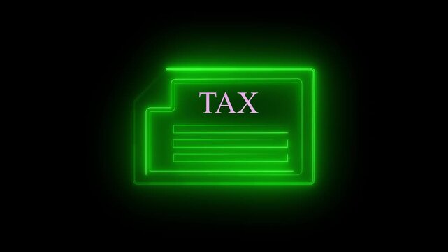 Neon Close-up of businessman using holographic tax interface, featuring virtual icons for online tax payment, income tax return, digital tax filing, and financial account overview.