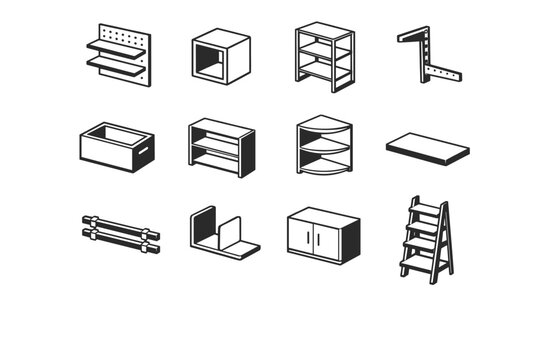 Ladder board adjustable image icon generation rack shelf base simple vector frame