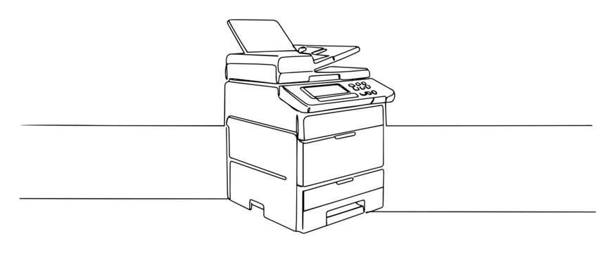 office multifunction printer and copier continuous one line drawing