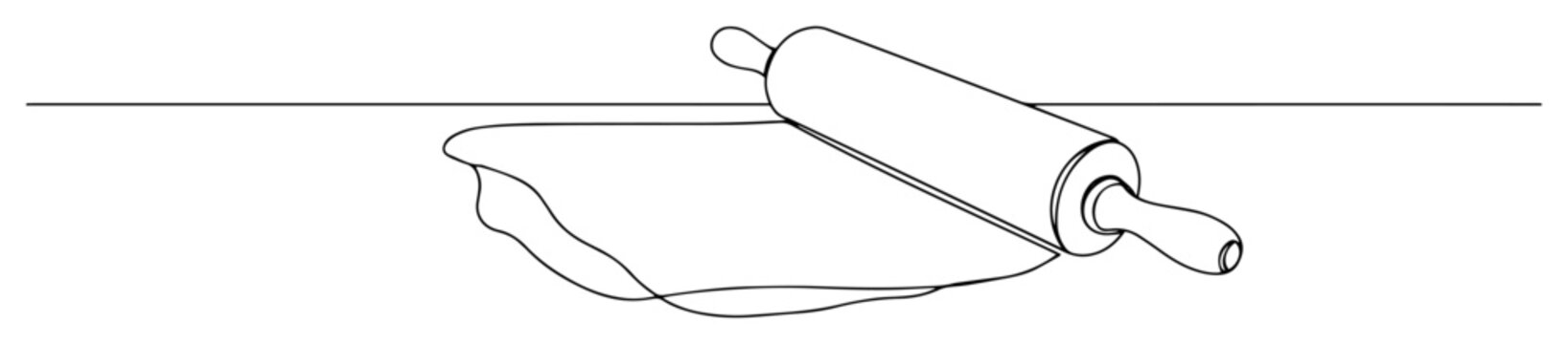 rolling pin and dough baking process continuous one line drawing