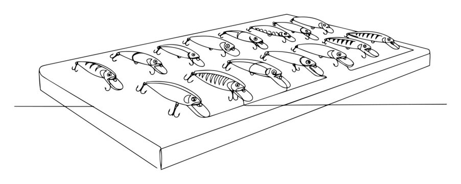 fishing lures in tackle box tray illustration