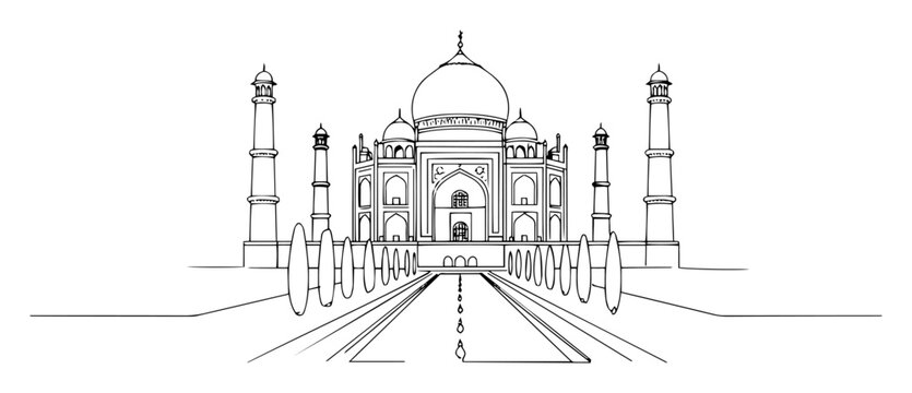 taj mahal mausoleum agra india landmark monoline outline vector