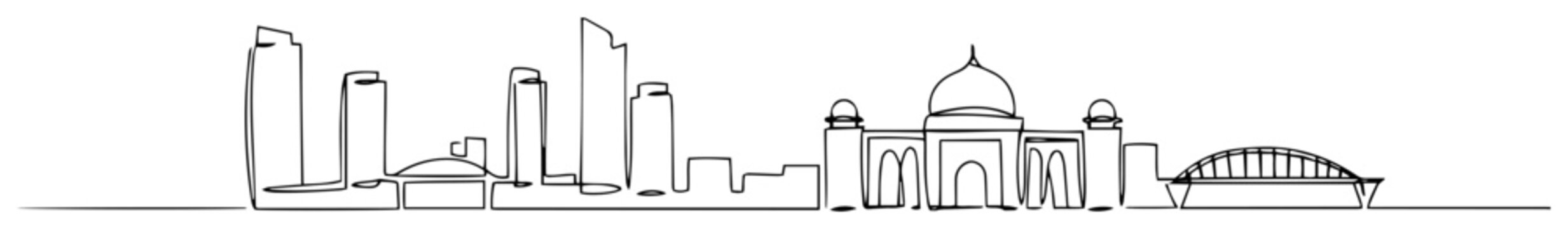 india skyline with taj mahal and modern highrise buildings monoline outline vector