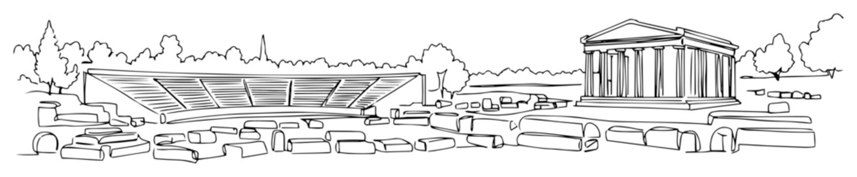 athens acropolis with parthenon ancient greece ruins sketch