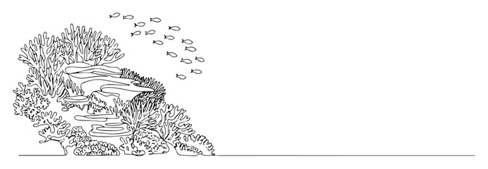 coral reef with underwater fish line drawing vector design © Wieslaw