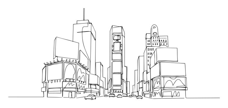 times square new york city skyline line drawing vector