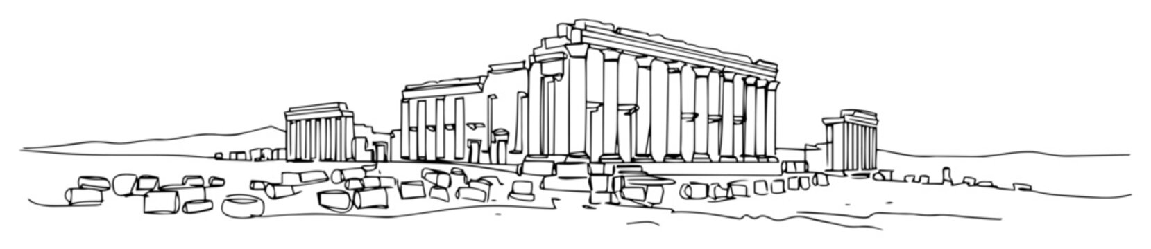 acropolis of athens greece continuous one line drawing vector