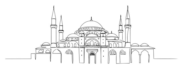 Obraz premium istanbul turkey mosque continuous one line drawing vector