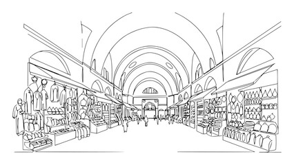 Fototapeta premium grand bazaar istanbul interior market scene line vector design