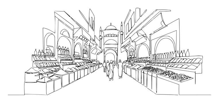 grand bazaar market in istanbul turkey continuous one line drawing