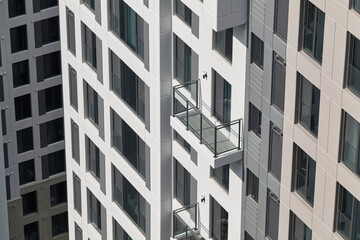 High rise apartment facade and balconies seen from below © Namsun