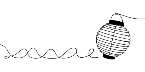 Obraz premium Simple continuous line drawing of an Asian lantern with a wavy thread, perfect for cultural events and modern graphic design.