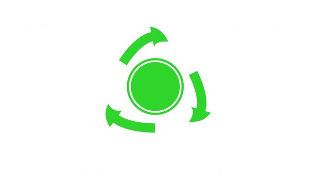 Recycle Symbol Animation Loop. Animated Circular Arrows with Empty Center on Transparent Alpha.