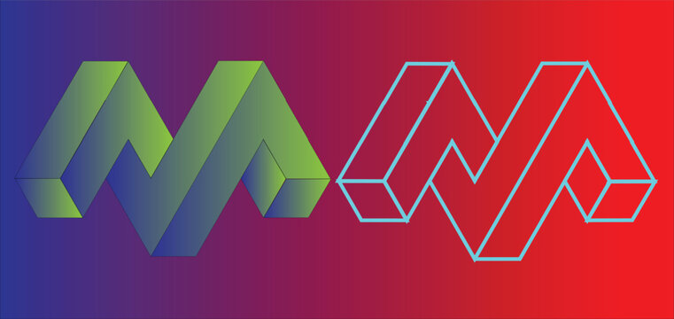 Abstract Geometric M Letter Logo with outlines