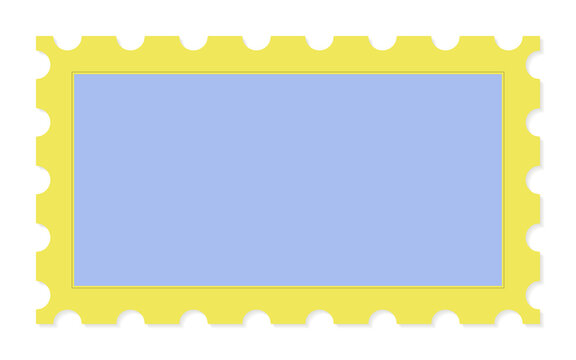 Horizontal blank postage stamp border frame in yellow and light blue with transparent background