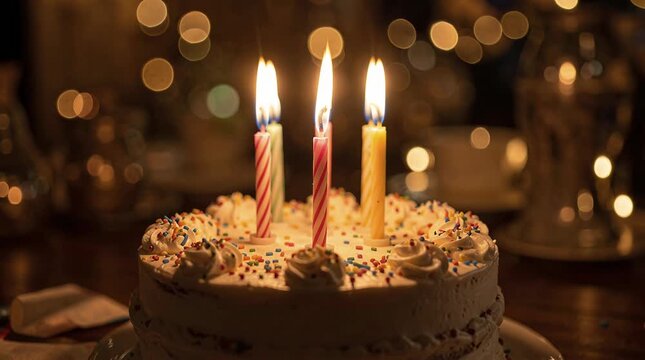 Colorful Candles on a Birthday Cake Glowing in Celebration