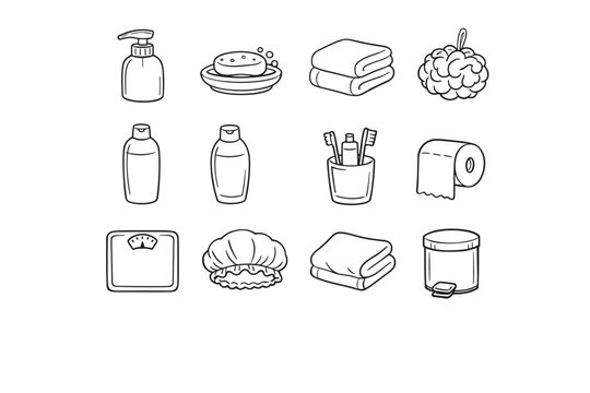 Vector icon trash soap generation cloth dispenser toothbrush bathroom sponge image simple