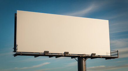 Obraz premium Blank white billboard structure positioned against a blue sky with thin wispy clouds above