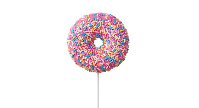 Donut on a stick covered with colorful sprinkles as PNG asset