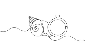 Obraz premium Seashell and Ring Continuous One Line Drawing Minimalist Beach Wedding Outline Vector Illustration