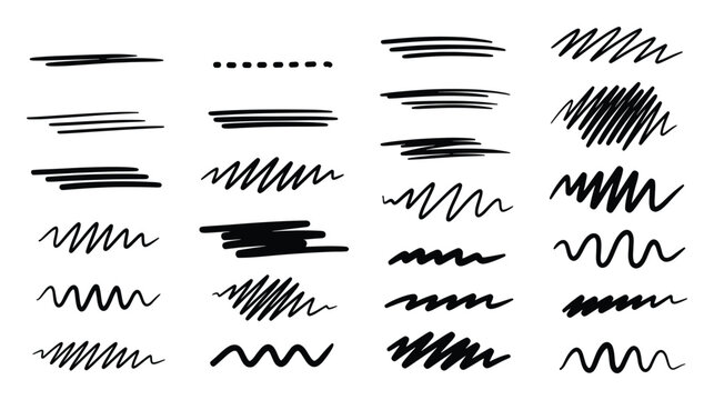 Hand drawn marker lines and scribbles including wavy underlines and zigzag elements offering a versatile graphic resource for highlighting information and adding a unique doodle effect to